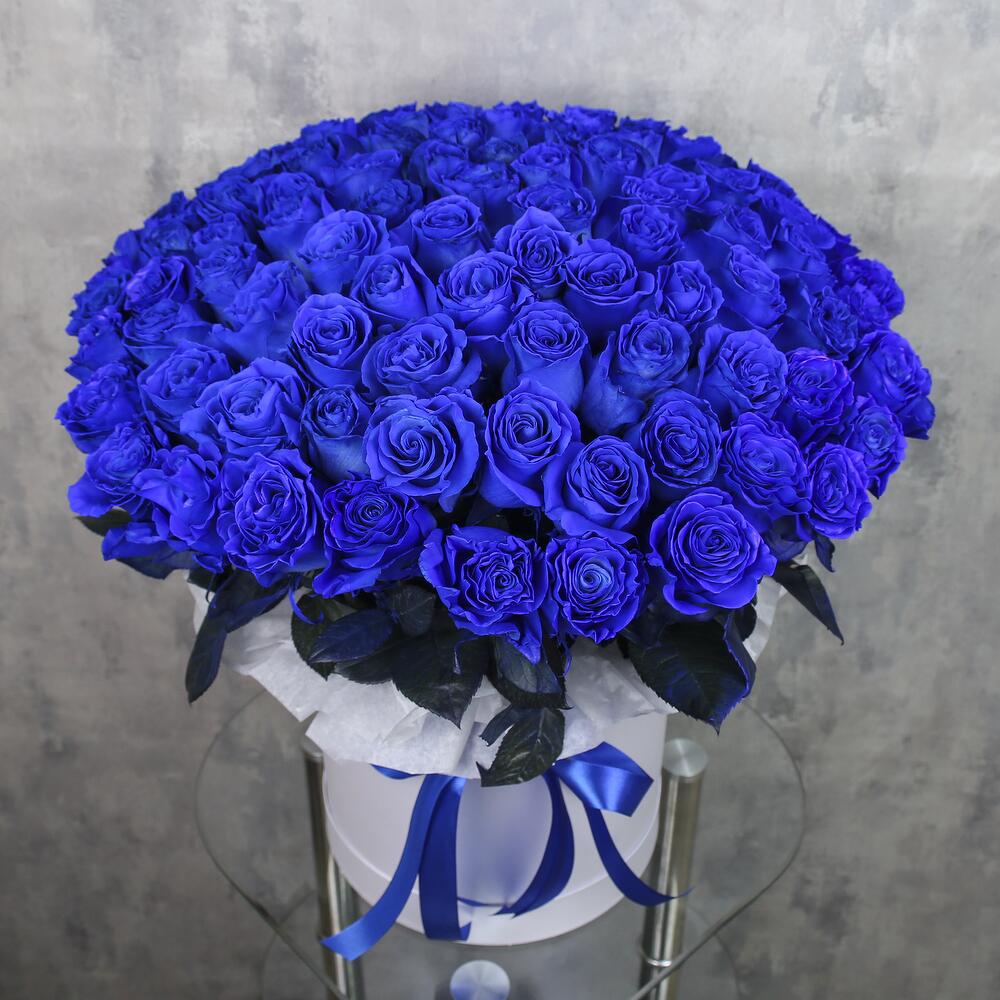 Royal Blue Rose Box (Luxury Hatbox Arrangement) 75 rose